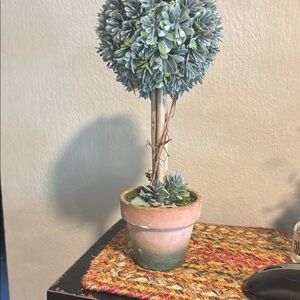 Green and Tan Faux Floral Accent Sphere topiary